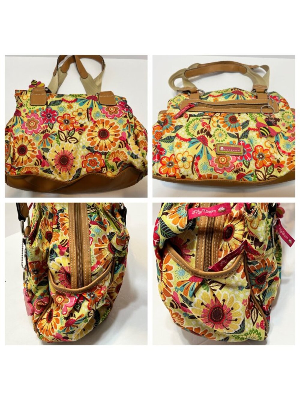 Lily Bloom Floral Bee Tote Bag Busy Bee Recycled Polyester Vinyl Trim Boho Y2K - Picture 9 of 16